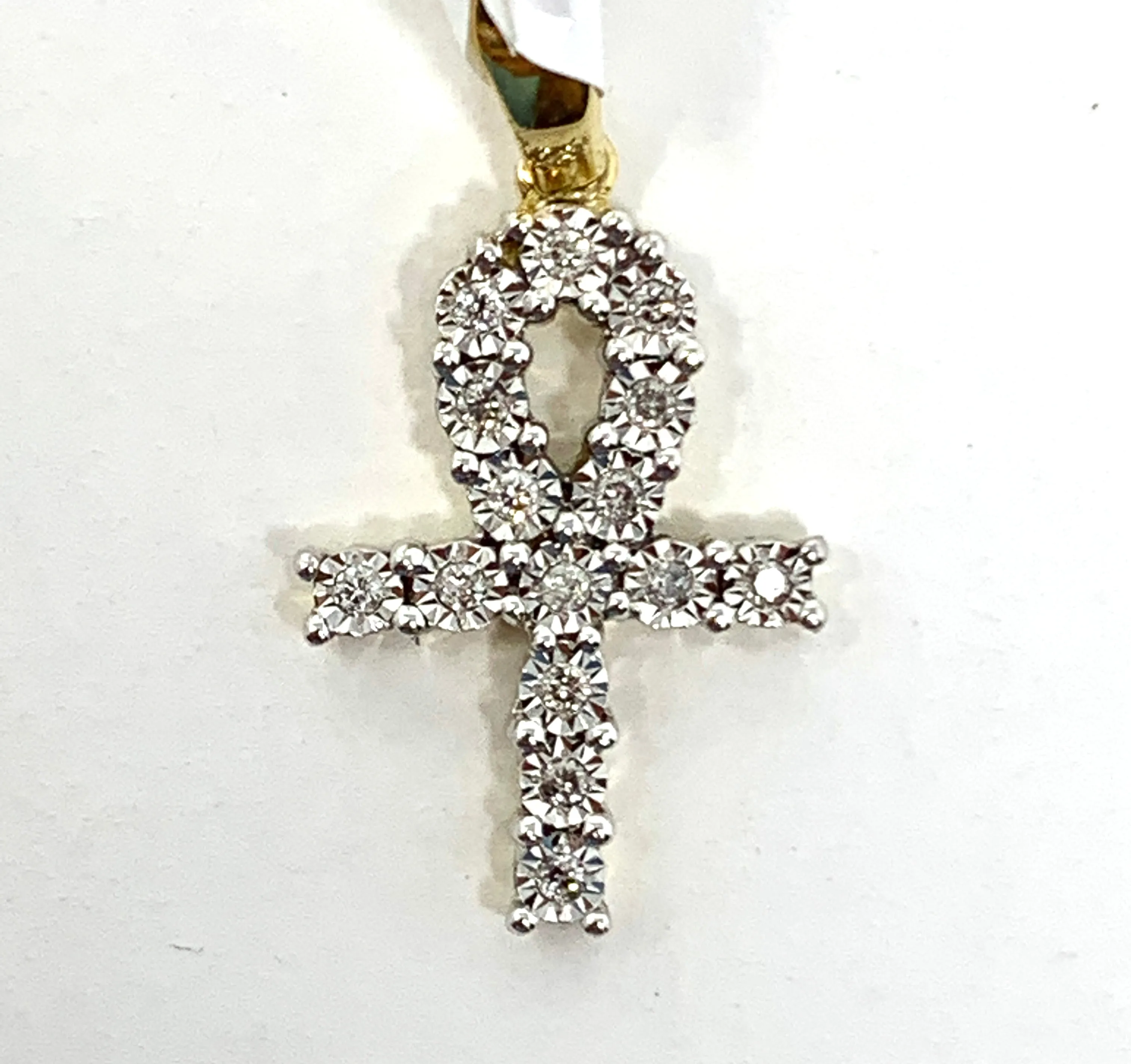 10K 0.09CT Yellow Gold Cross Pendant Charm