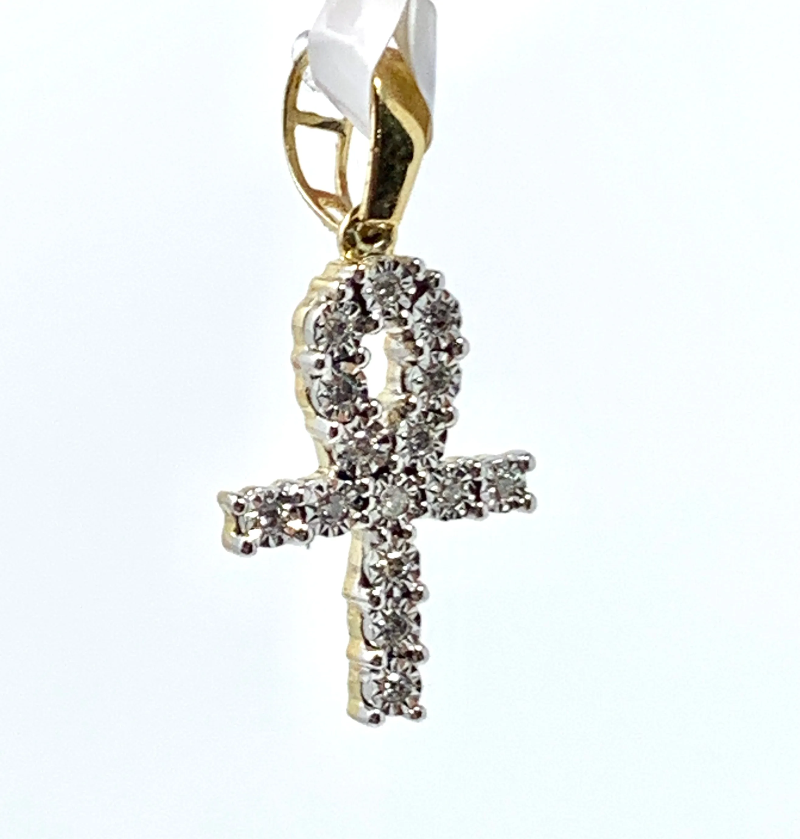 10K 0.09CT Yellow Gold Cross Pendant Charm