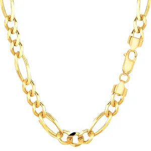 10k Yellow Solid Gold Figaro Chain Necklace, 6.0mm