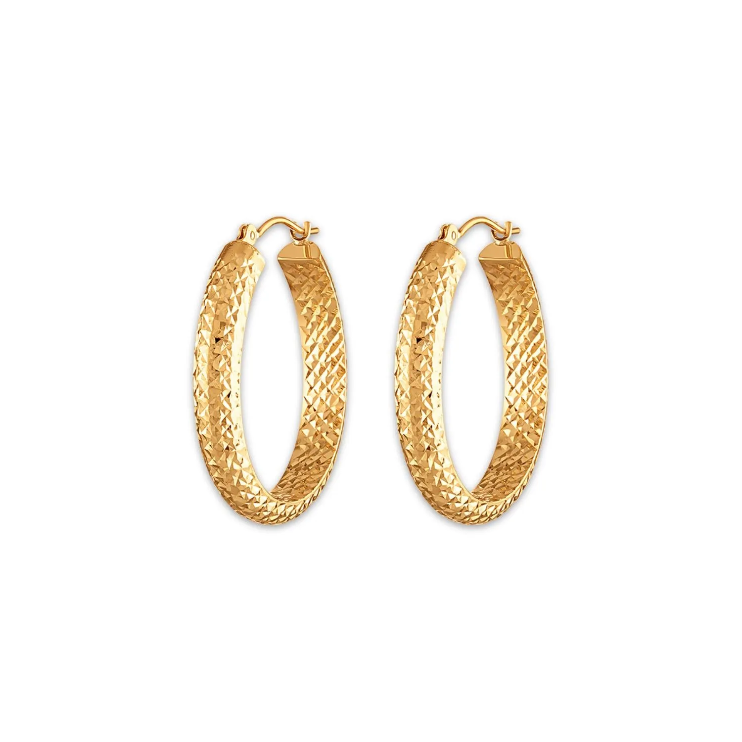 10KT Yellow Gold 4.4X23MM Hoop Diamond-cut Earrings