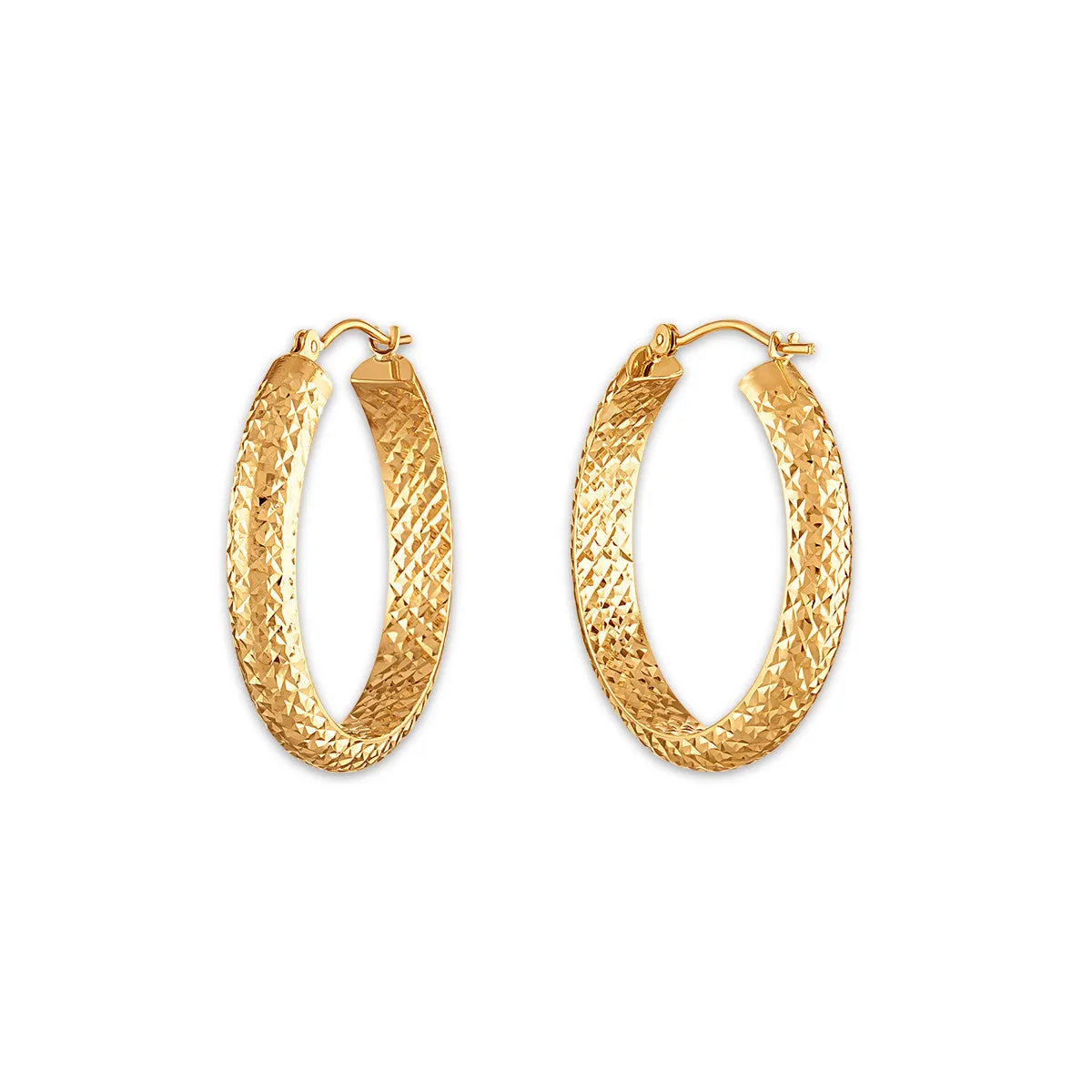 10KT Yellow Gold 4.4X23MM Hoop Diamond-cut Earrings