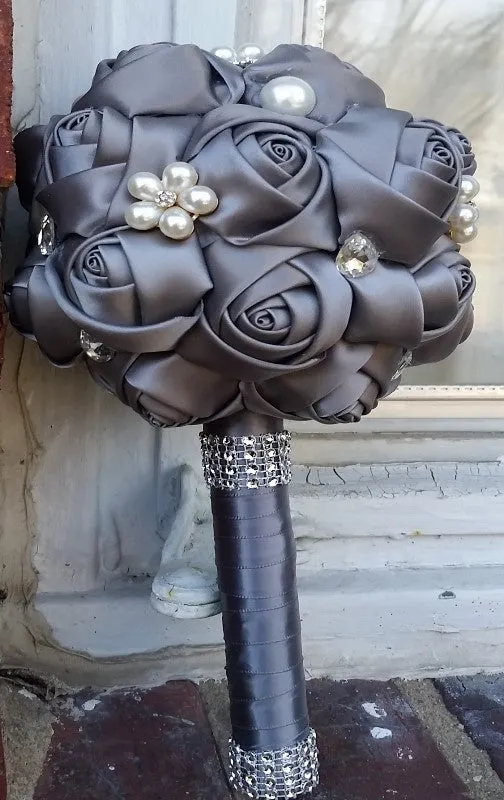 10pcs Satin Rose Brooch Bouquet PACK- 006