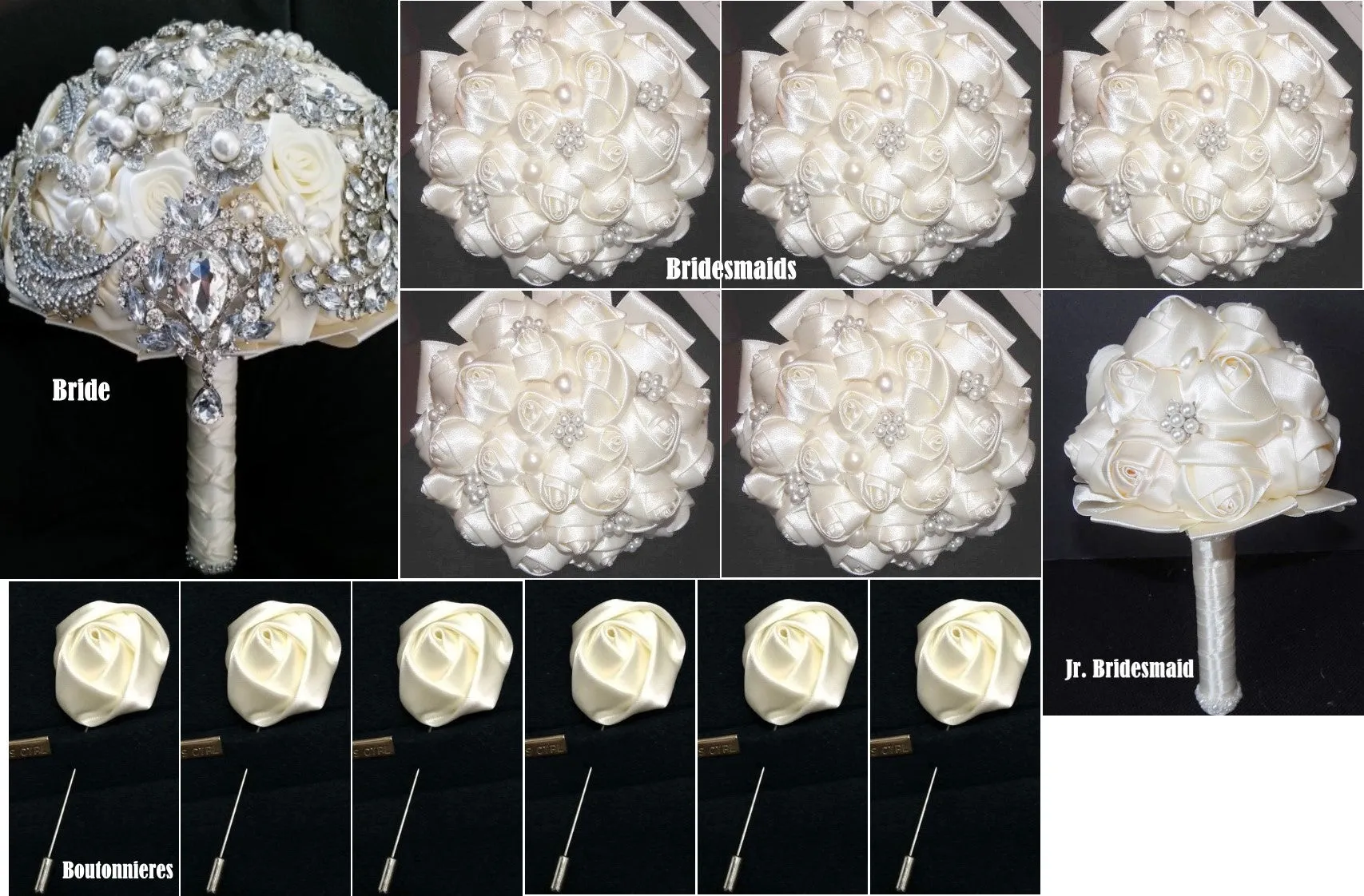 10pcs Satin Rose Brooch Bouquet PACK- 020