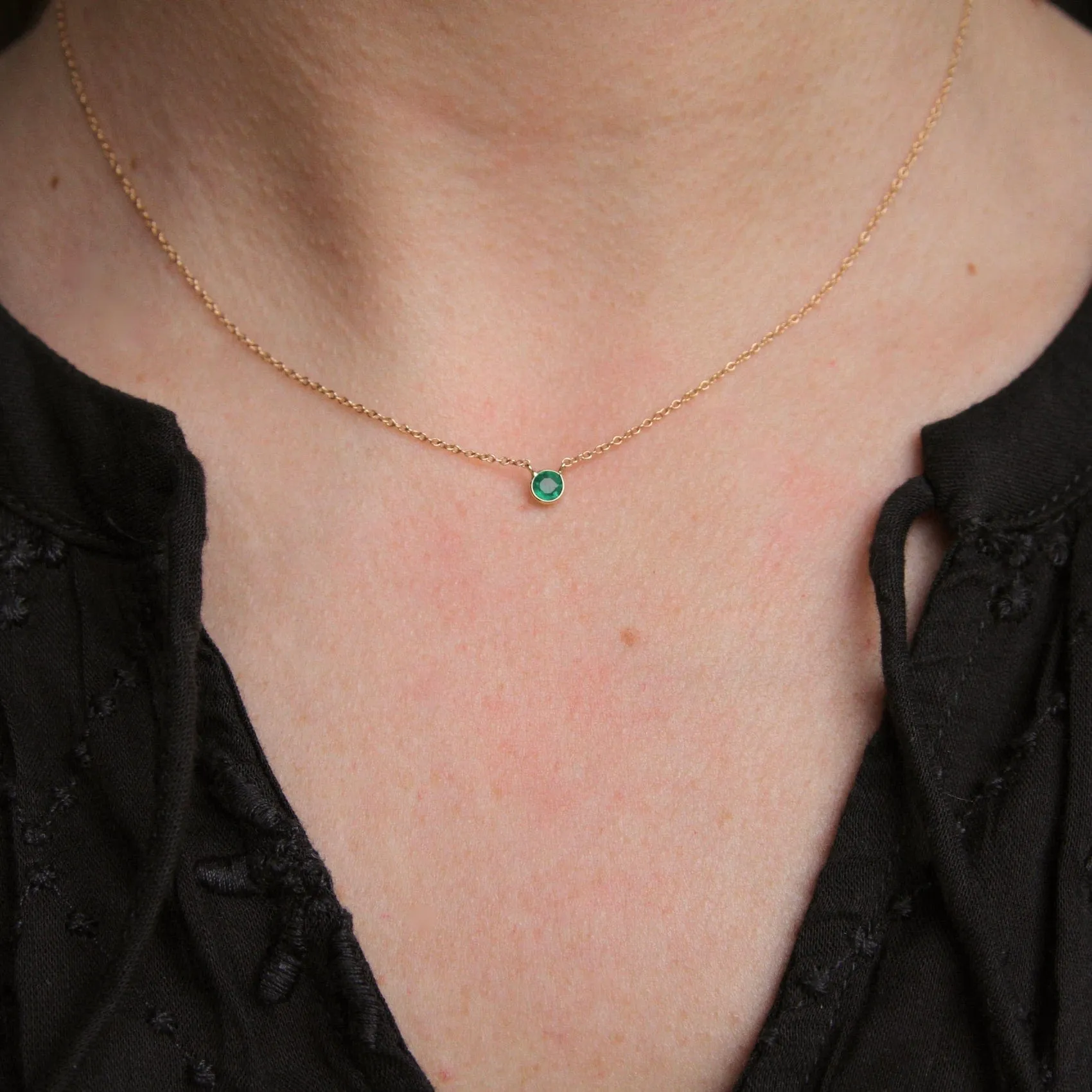 14k Emerald Solitaire Necklace