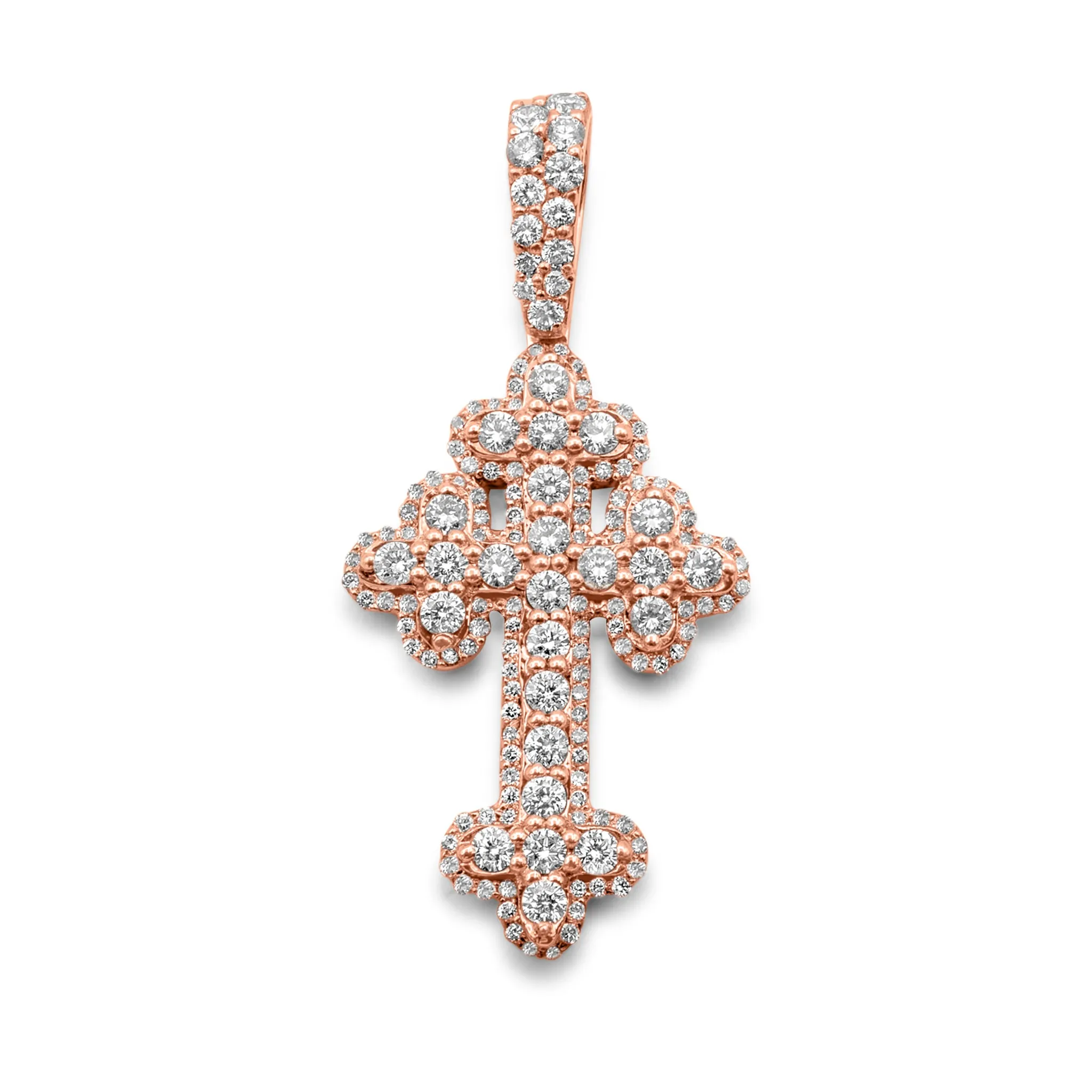 14K Rose Gold Round Edge Diamond Cross Pendant 1.09 CTW