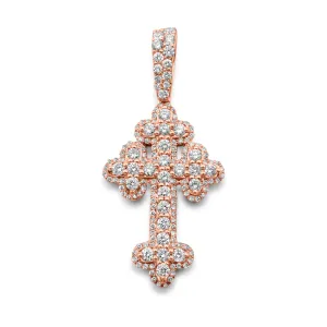 14K Rose Gold Round Edge Diamond Cross Pendant 1.09 CTW