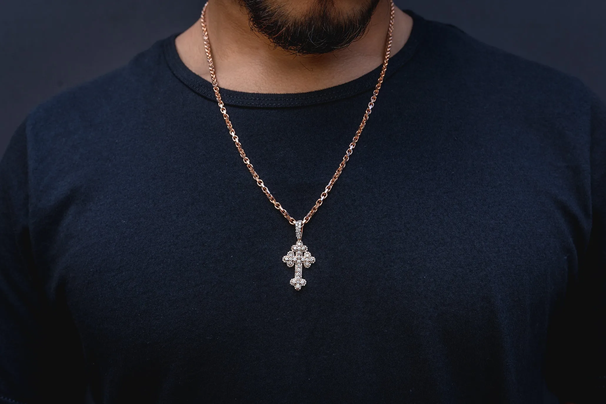 14K Rose Gold Round Edge Diamond Cross Pendant 1.09 CTW