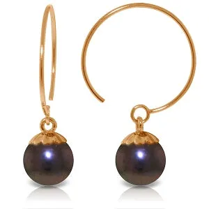 14K Solid Rose Gold Circle Wire Earrings w/ Black Pearls