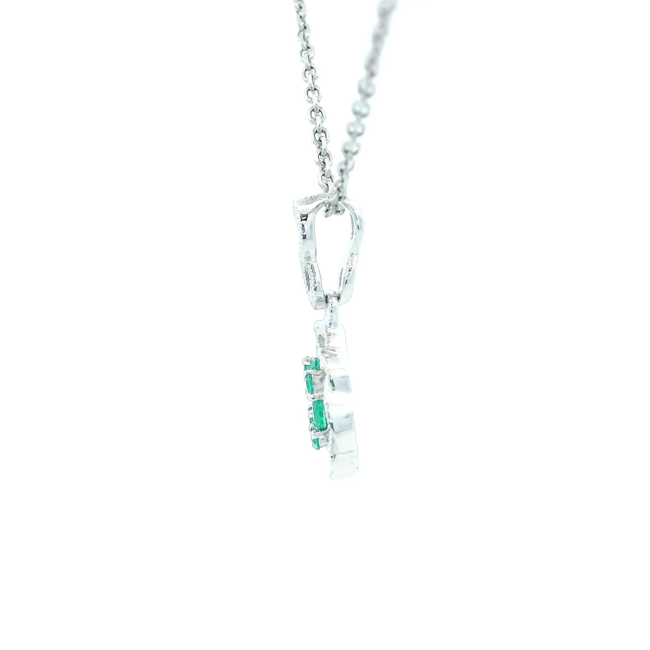 14K White Gold 0.26cttw. Emerald Cluster Braided Pendant