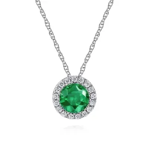 14K White Gold Emerald and Diamond Halo Pendant Necklace - NK2824W45EA