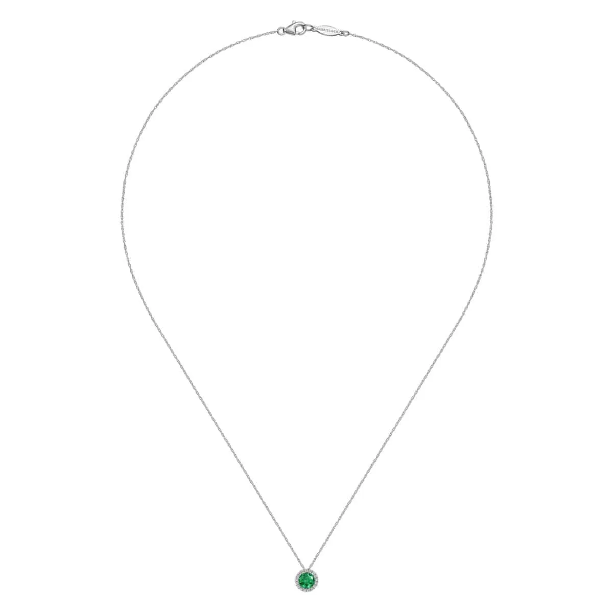 14K White Gold Emerald and Diamond Halo Pendant Necklace - NK2824W45EA