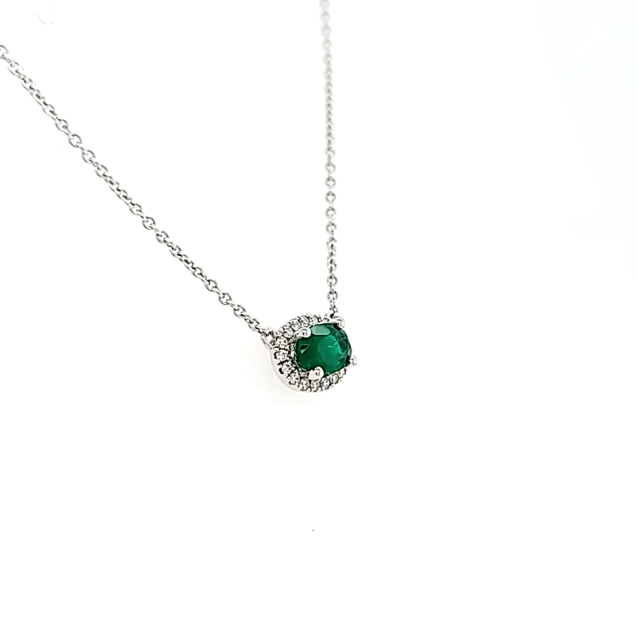 14k White Gold Emerald Necklace (I2885)