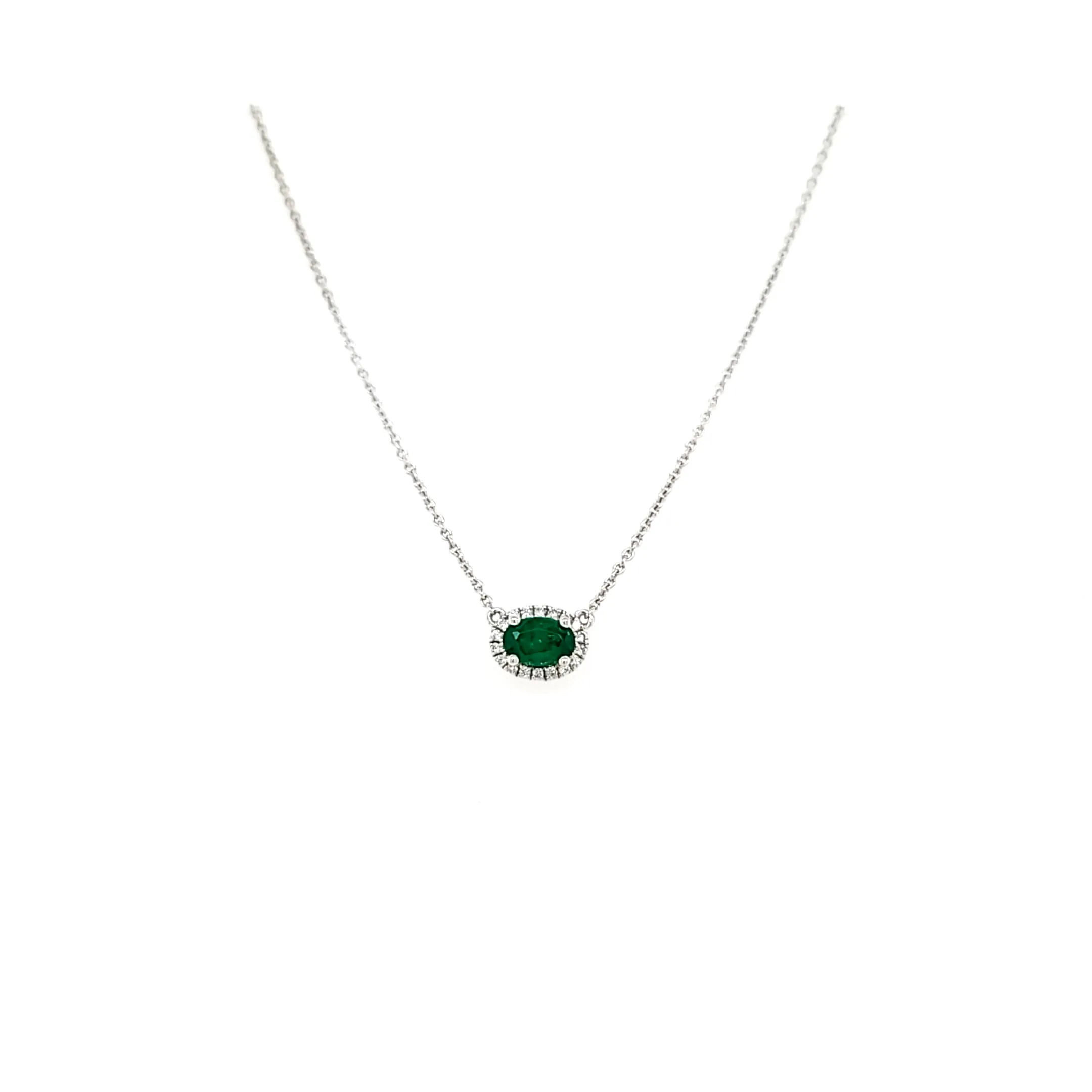 14k White Gold Emerald Necklace (I2885)