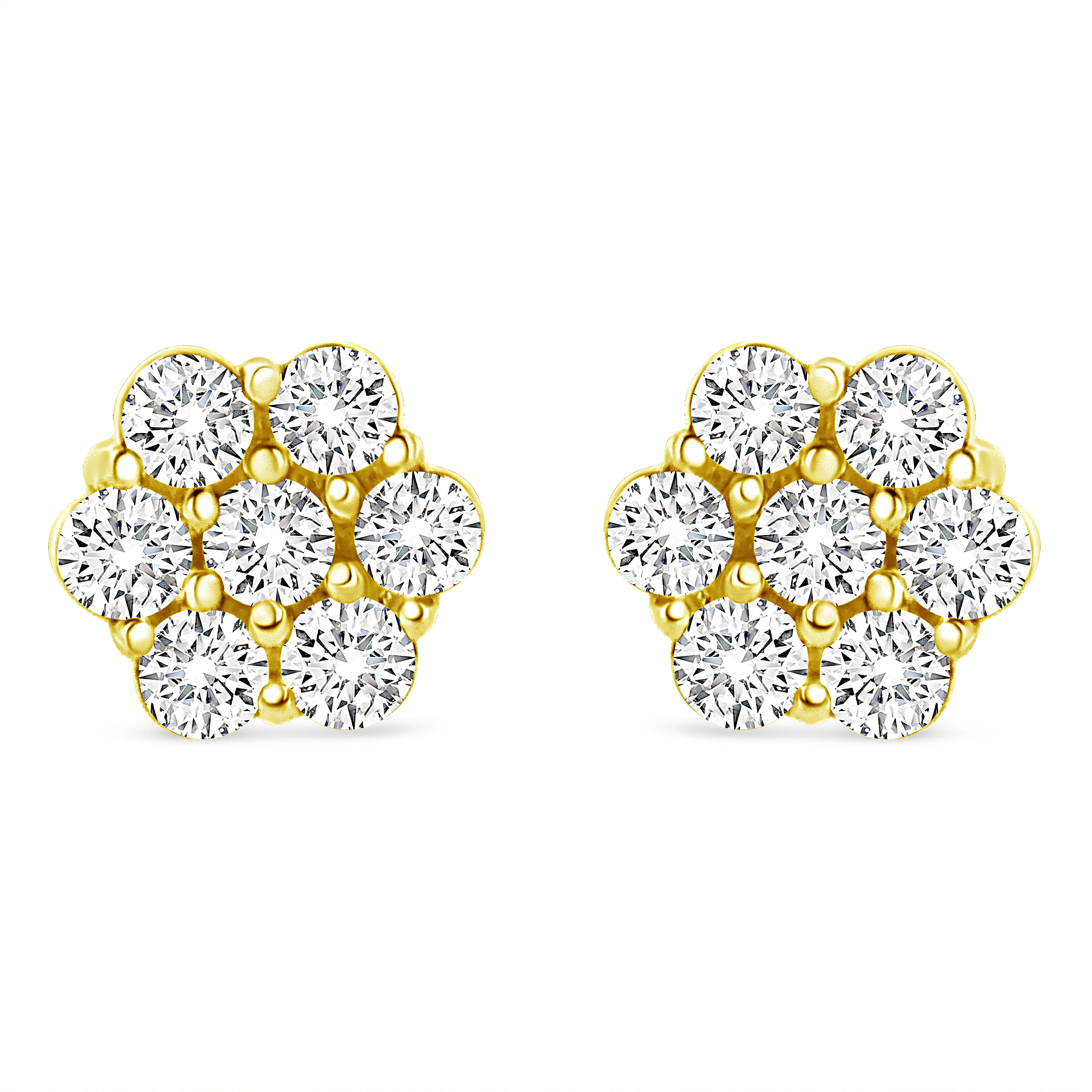 14K Yellow Gold 1/2 Cttw Round Brilliant Cut Diamond Floral Cluster Screwback Stud Earrings