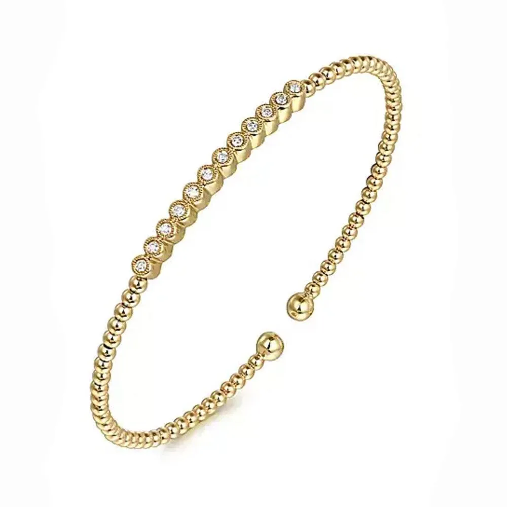 14K Yellow Gold Bujukan Bead Diamond Bangle