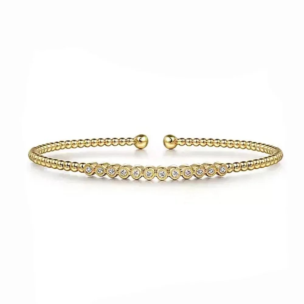 14K Yellow Gold Bujukan Bead Diamond Bangle