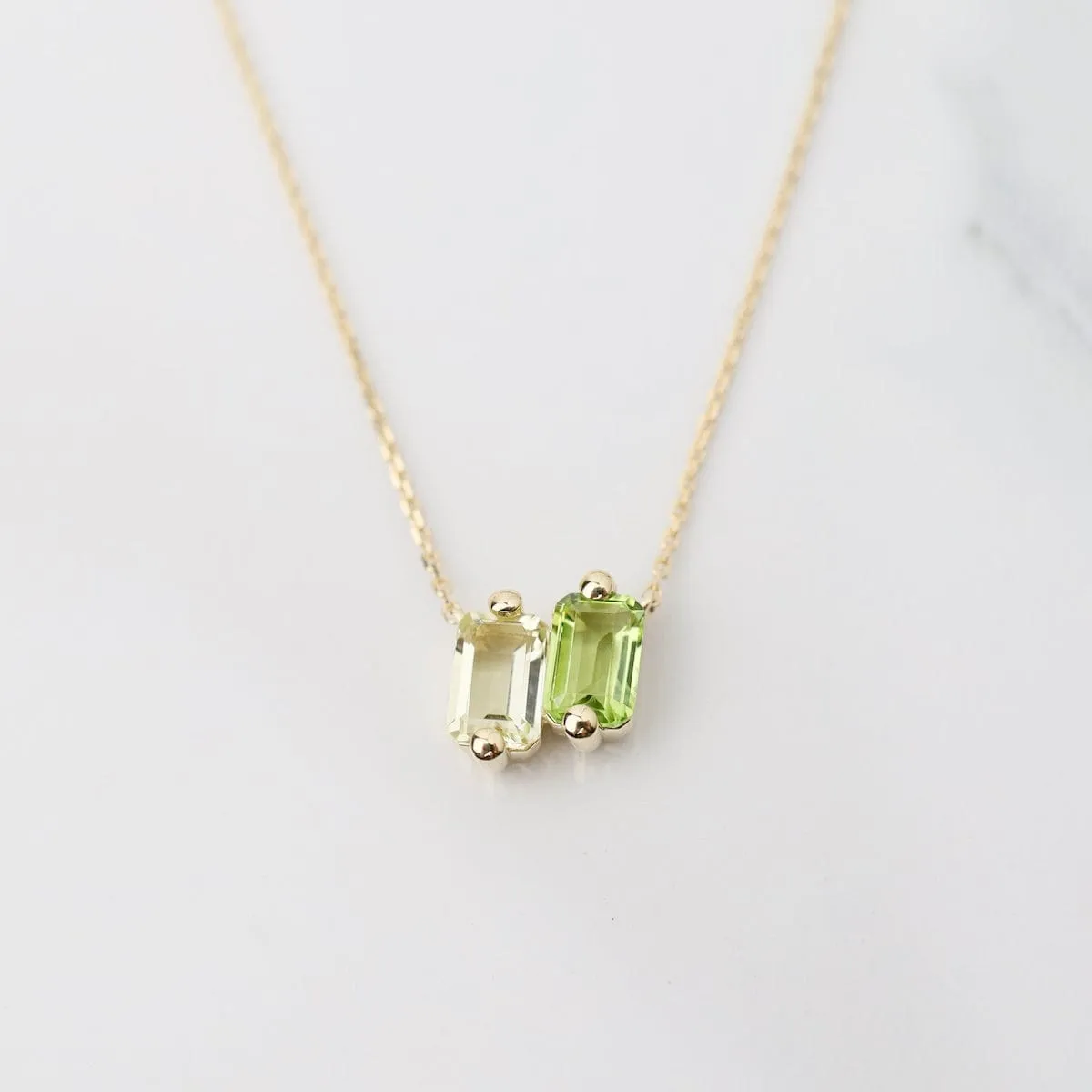 14k Yellow Gold Light Green Ombre Baguette Necklace