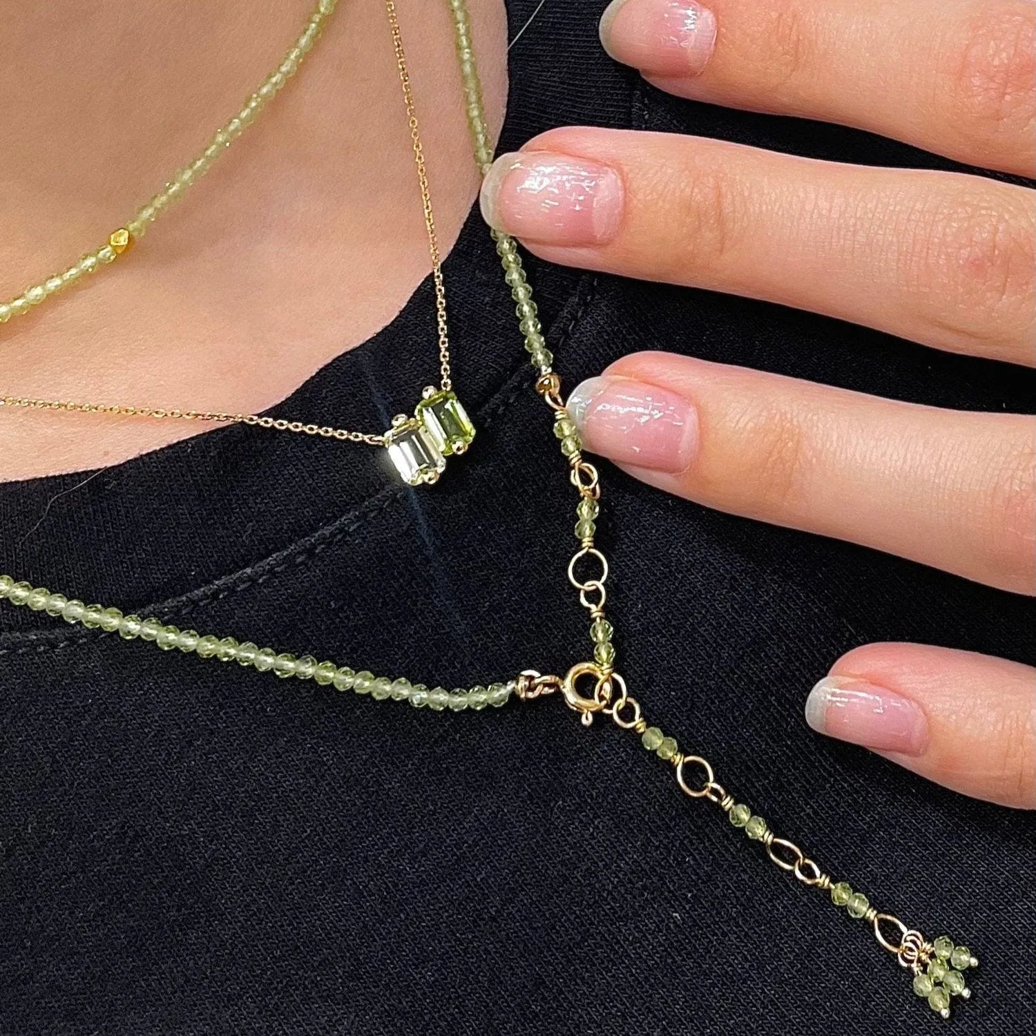 14k Yellow Gold Light Green Ombre Baguette Necklace