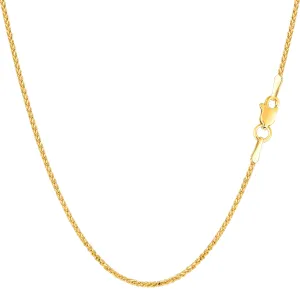 14k Yellow Gold Round Diamond Cut Wheat Chain Necklace, 1.15mm