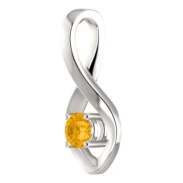 14KT GOLD 0.24 CT ROUND CITRINE INFINITY PENDANT