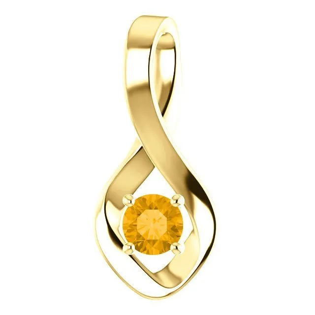 14KT GOLD 0.24 CT ROUND CITRINE INFINITY PENDANT