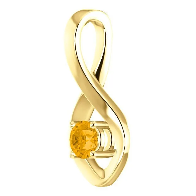 14KT GOLD 0.24 CT ROUND CITRINE INFINITY PENDANT