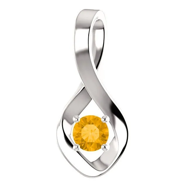 14KT GOLD 0.24 CT ROUND CITRINE INFINITY PENDANT