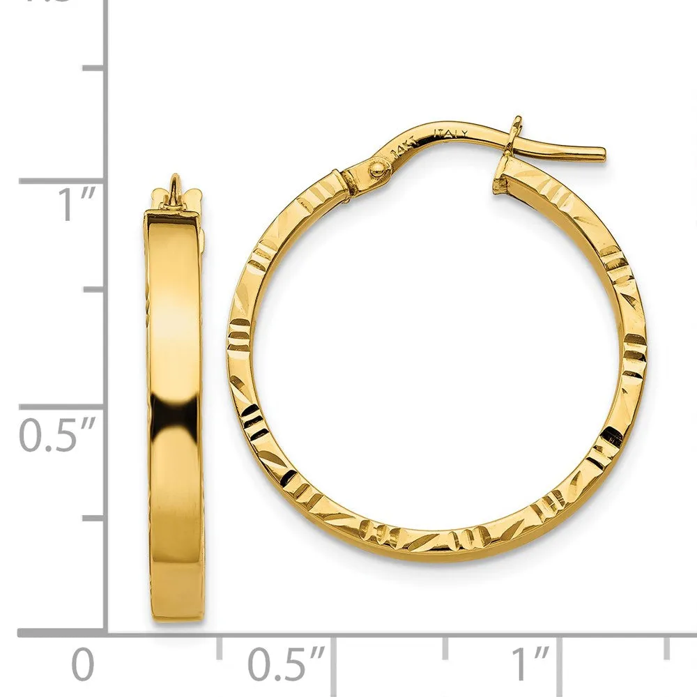 14KT Yellow Gold 25X3MM Diamond-cut Flat Hoop Earrings