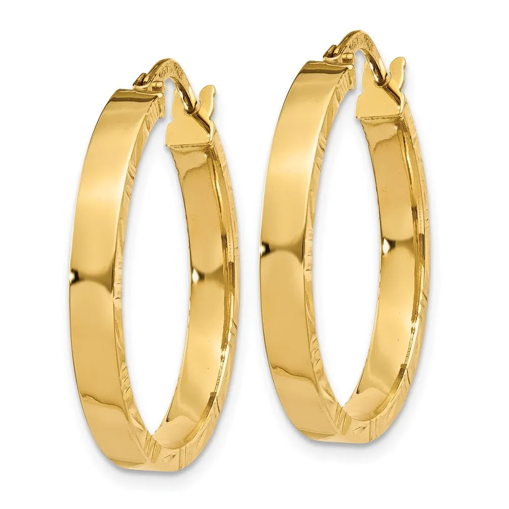 14KT Yellow Gold 25X3MM Diamond-cut Flat Hoop Earrings