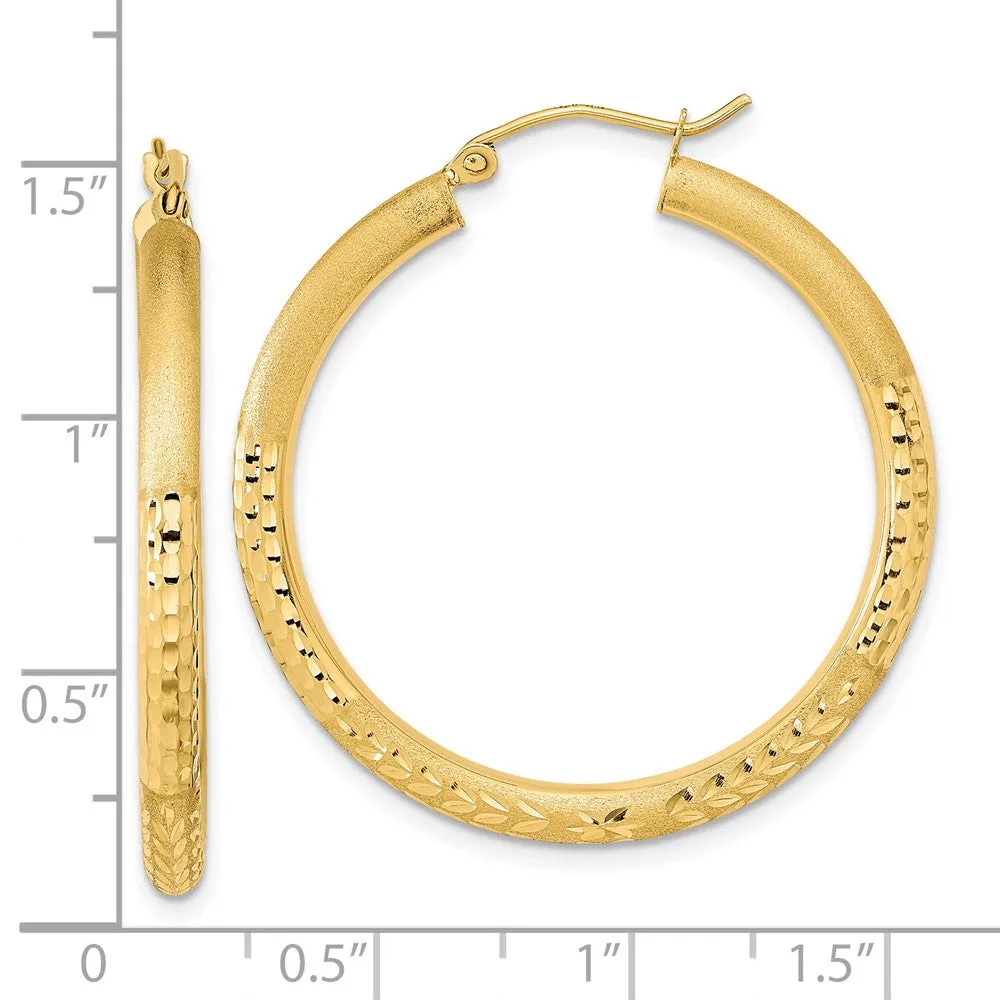 14KT Yellow Gold 35X3MM Diamond-cut Hoop Earrings