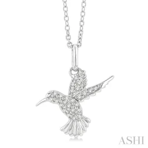 1/6 ctw Petite Hummingbird Round Cut Diamond Fashion Pendant With Chain in 10K White Gold