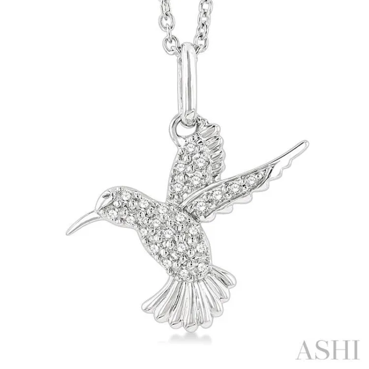 1/6 ctw Petite Hummingbird Round Cut Diamond Fashion Pendant With Chain in 10K White Gold