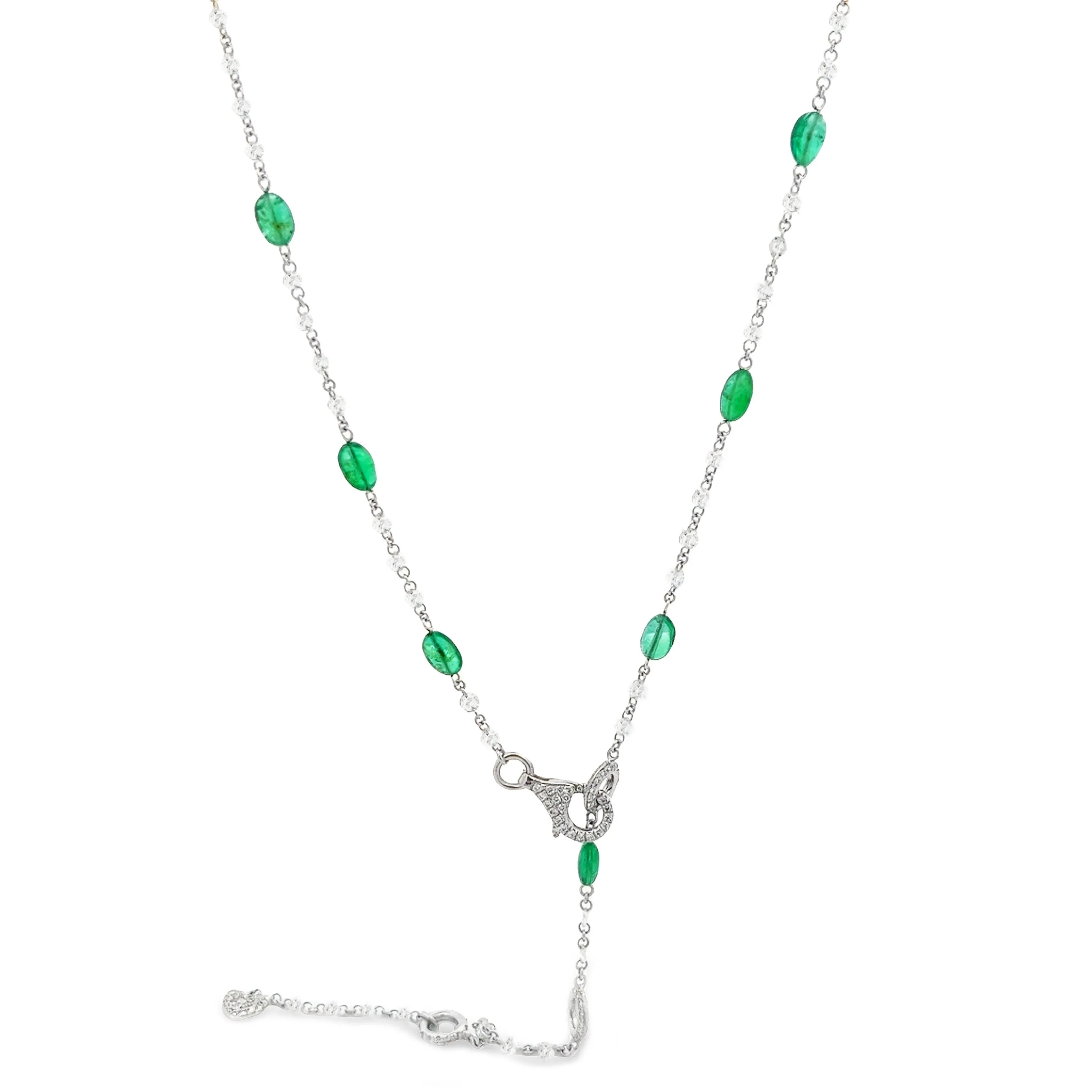 18k White Gold Diamond & Emerald Necklace