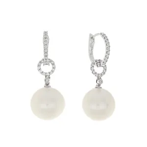 18k White Gold Diamond & Pearl Drop Earrings