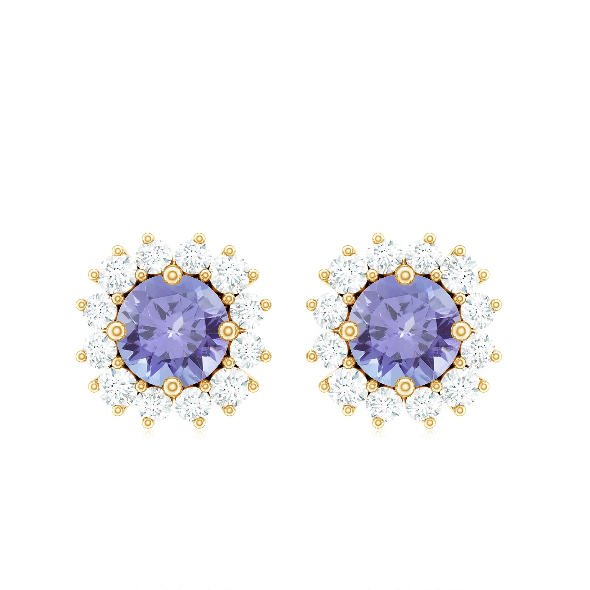 2 CT Tanzanite and Diamond Classic Halo Stud Earrings