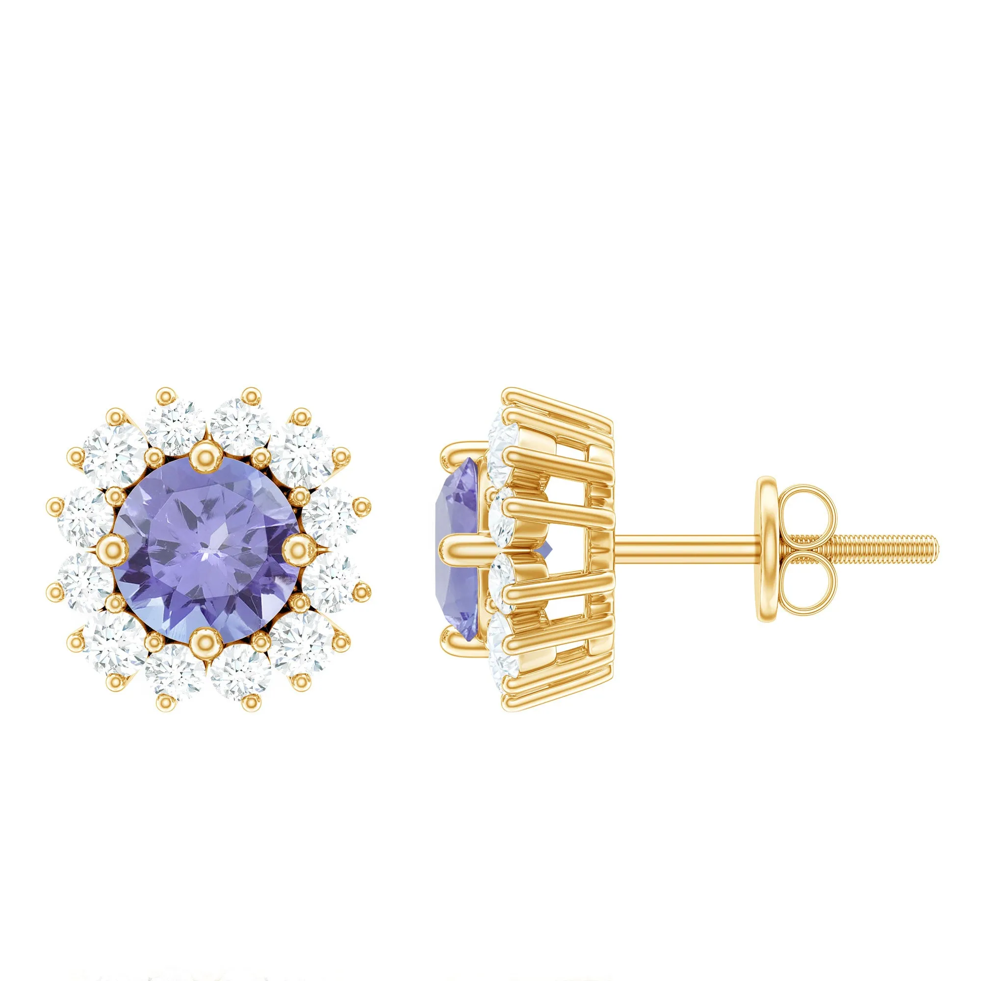 2 CT Tanzanite and Diamond Classic Halo Stud Earrings