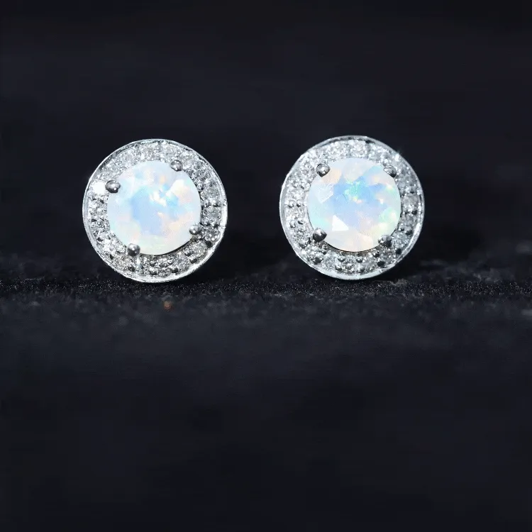 2.25 CT Classic Ethiopian Opal and Diamond Halo Stud Earrings