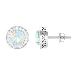 2.25 CT Classic Ethiopian Opal and Diamond Halo Stud Earrings