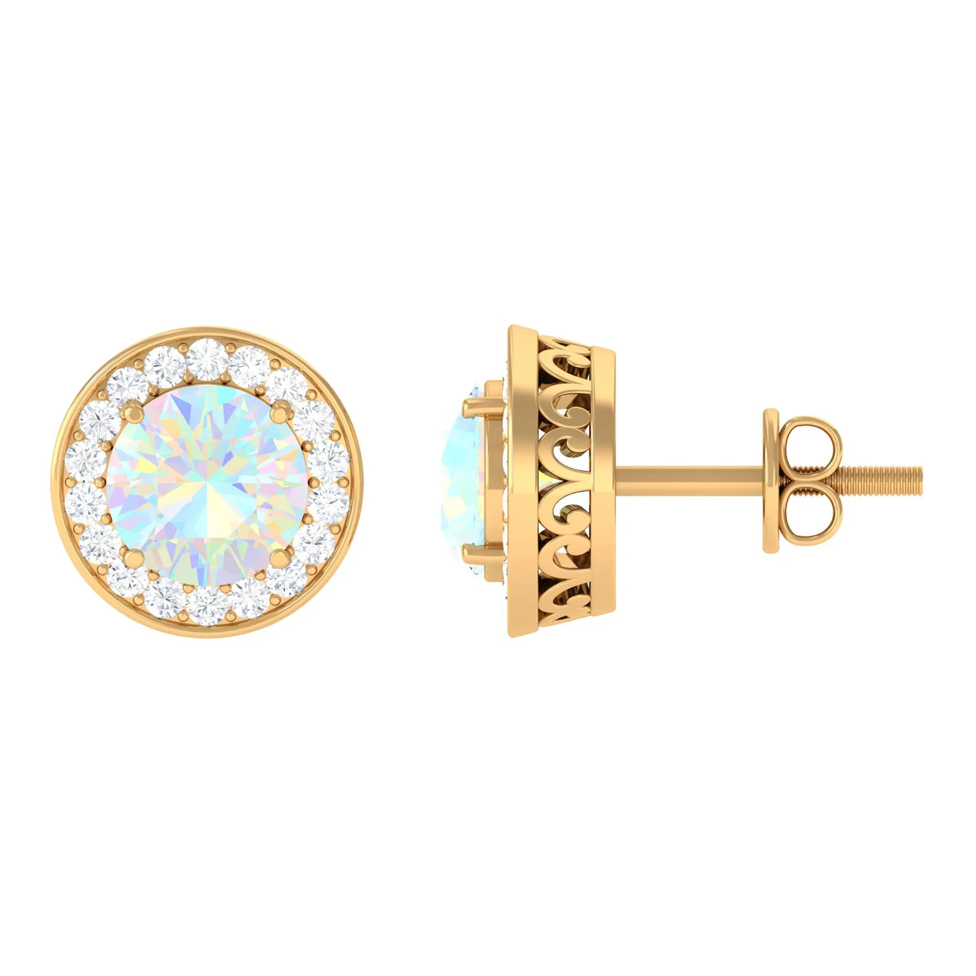 2.25 CT Classic Ethiopian Opal and Diamond Halo Stud Earrings