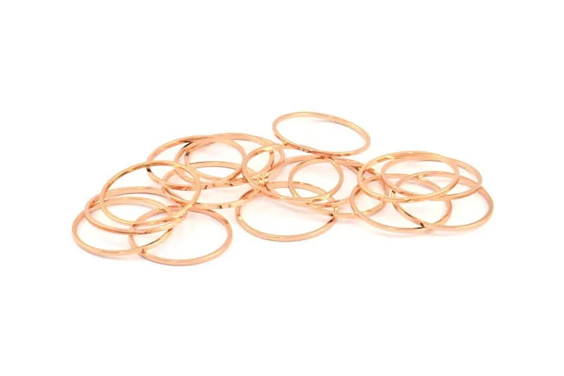 24mm Circle Connector, 12 Rose Gold Plated Brass Circle Connectors (24x1x1mm) Bs 1092 Q0384