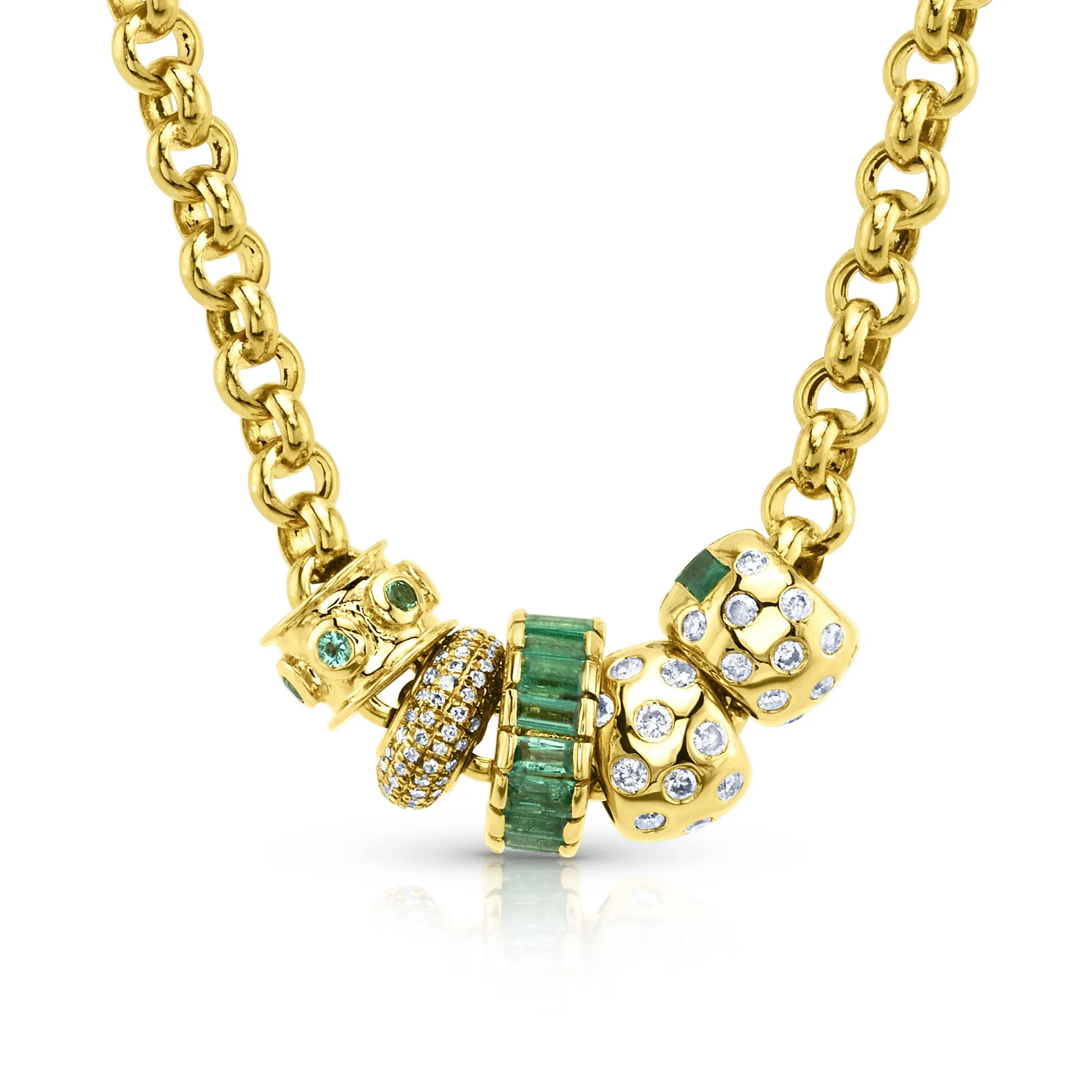 4MM ROLO CHAIN & EMERALD BEADS, 14kt GOLD