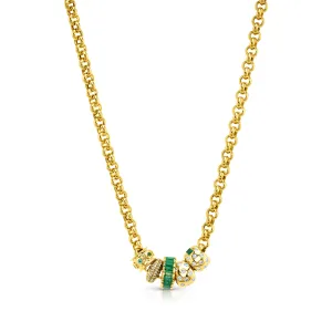 4MM ROLO CHAIN & EMERALD BEADS, 14kt GOLD