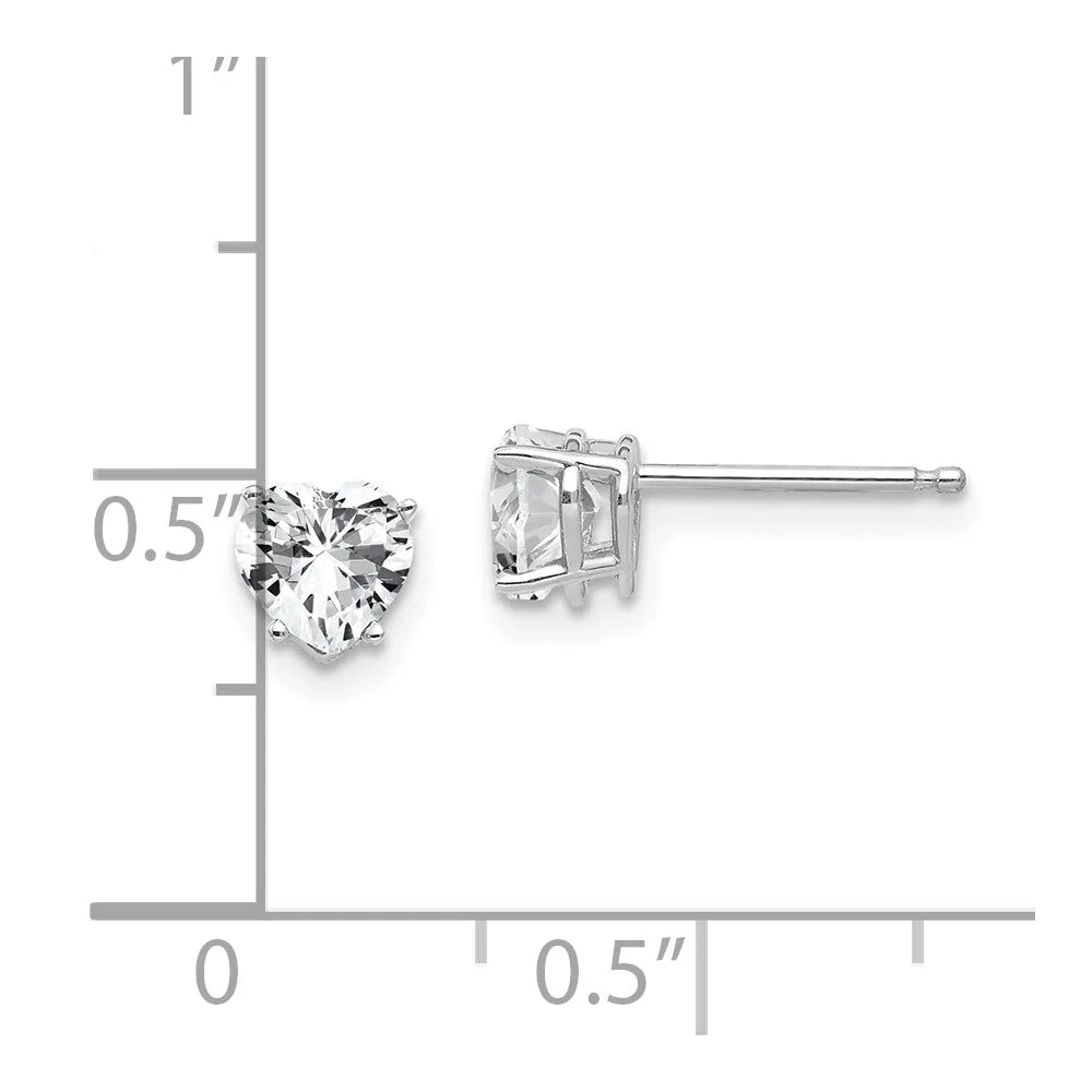 5MM Heart Shape Cubic Zirconia Stud Earrings in 14KT White Gold