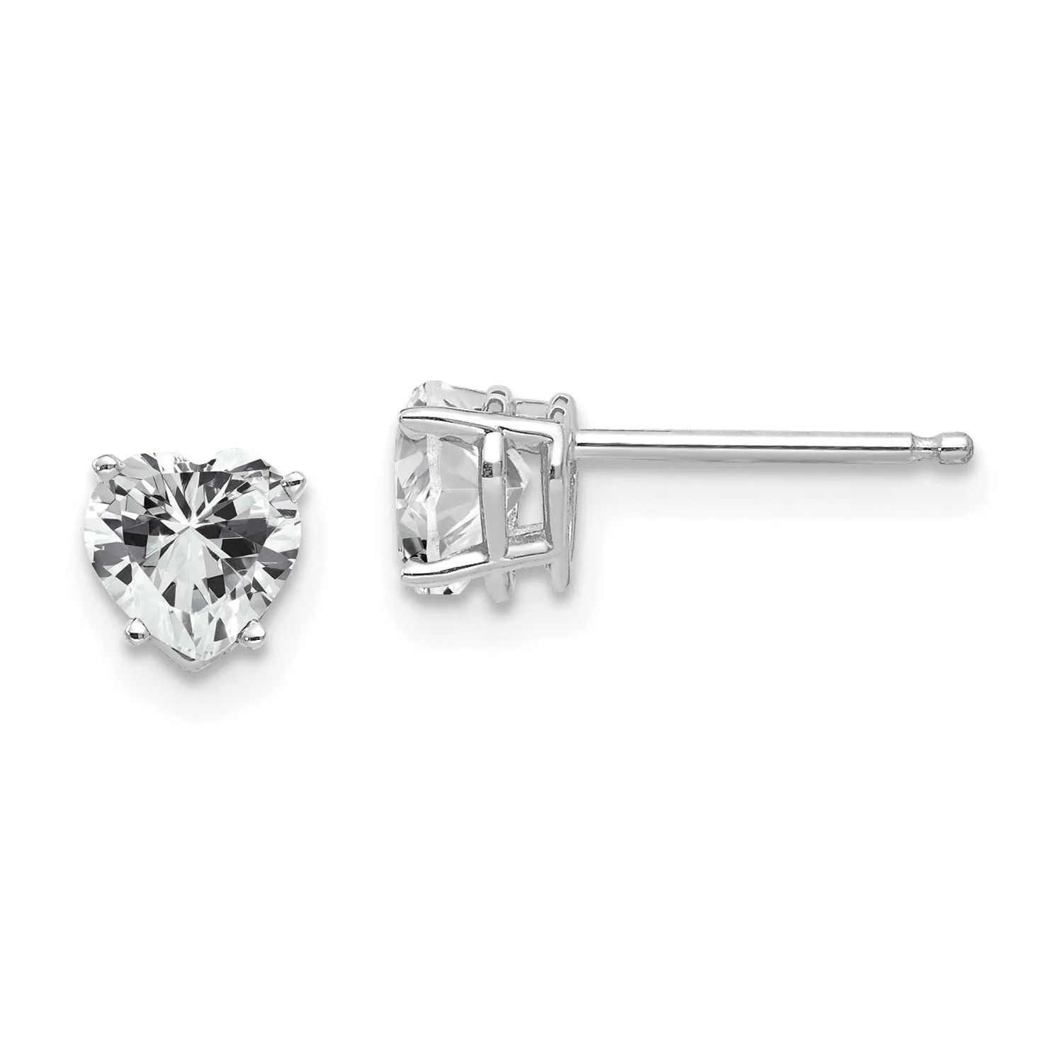 5MM Heart Shape Cubic Zirconia Stud Earrings in 14KT White Gold