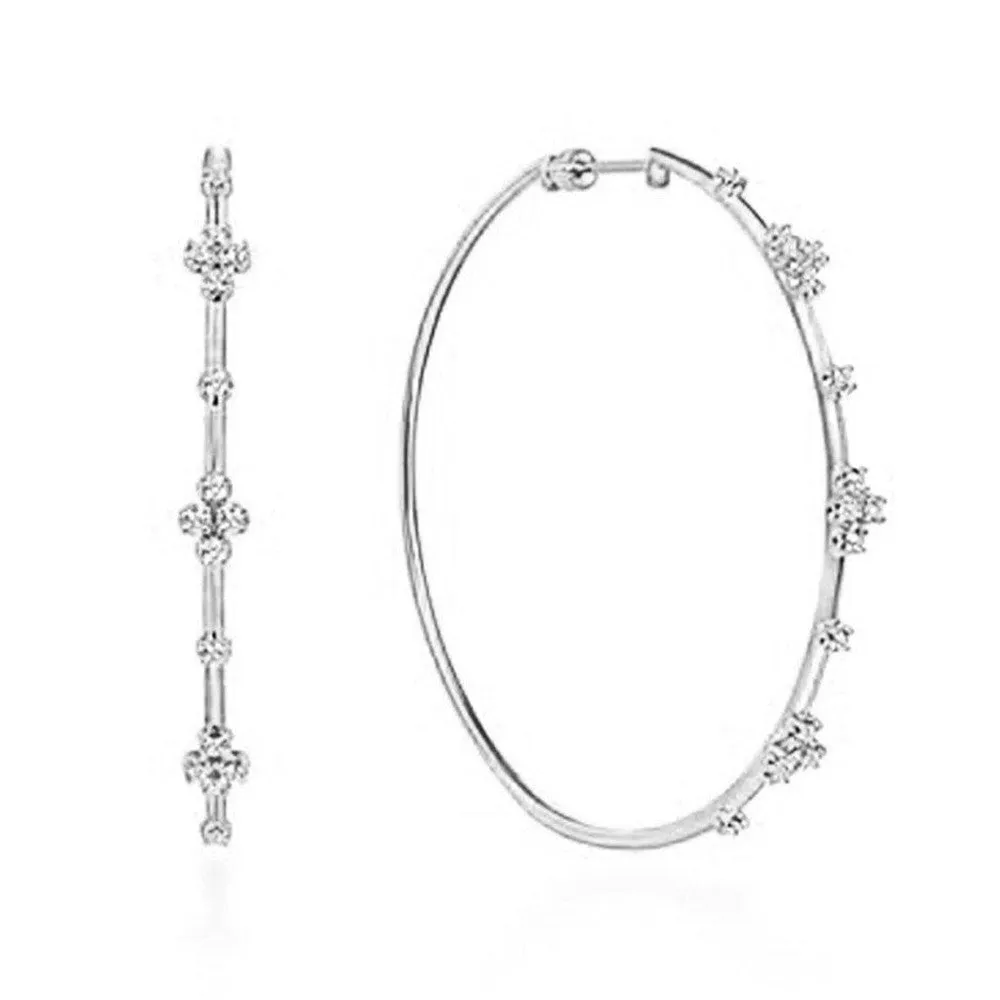 60mm Diamond Hoop Earrings White Gold