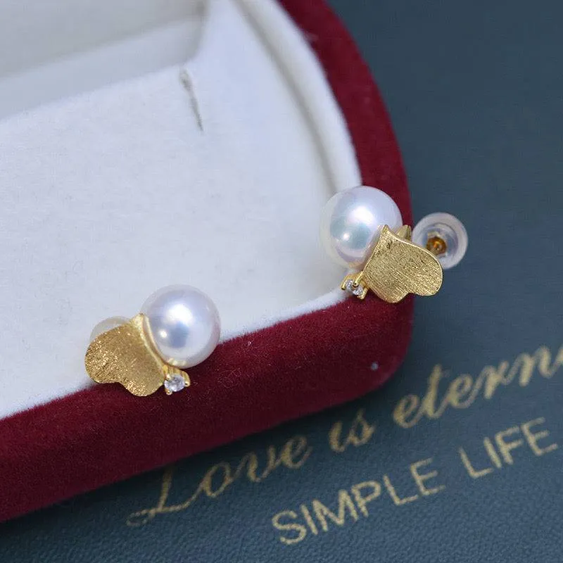 8-9mm Freshwater Pearl & Sable Earrings