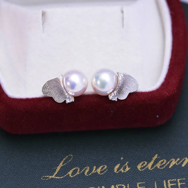 8-9mm Freshwater Pearl & Sable Earrings