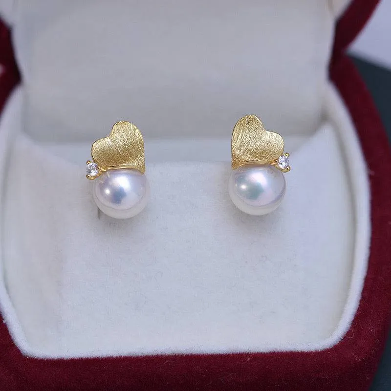 8-9mm Freshwater Pearl & Sable Earrings