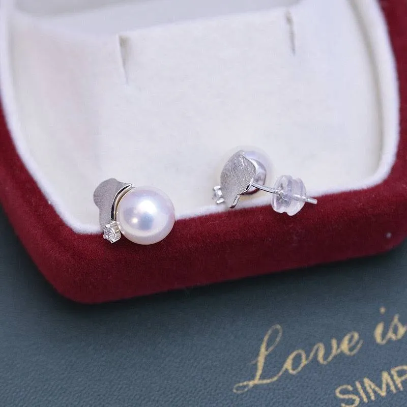 8-9mm Freshwater Pearl & Sable Earrings