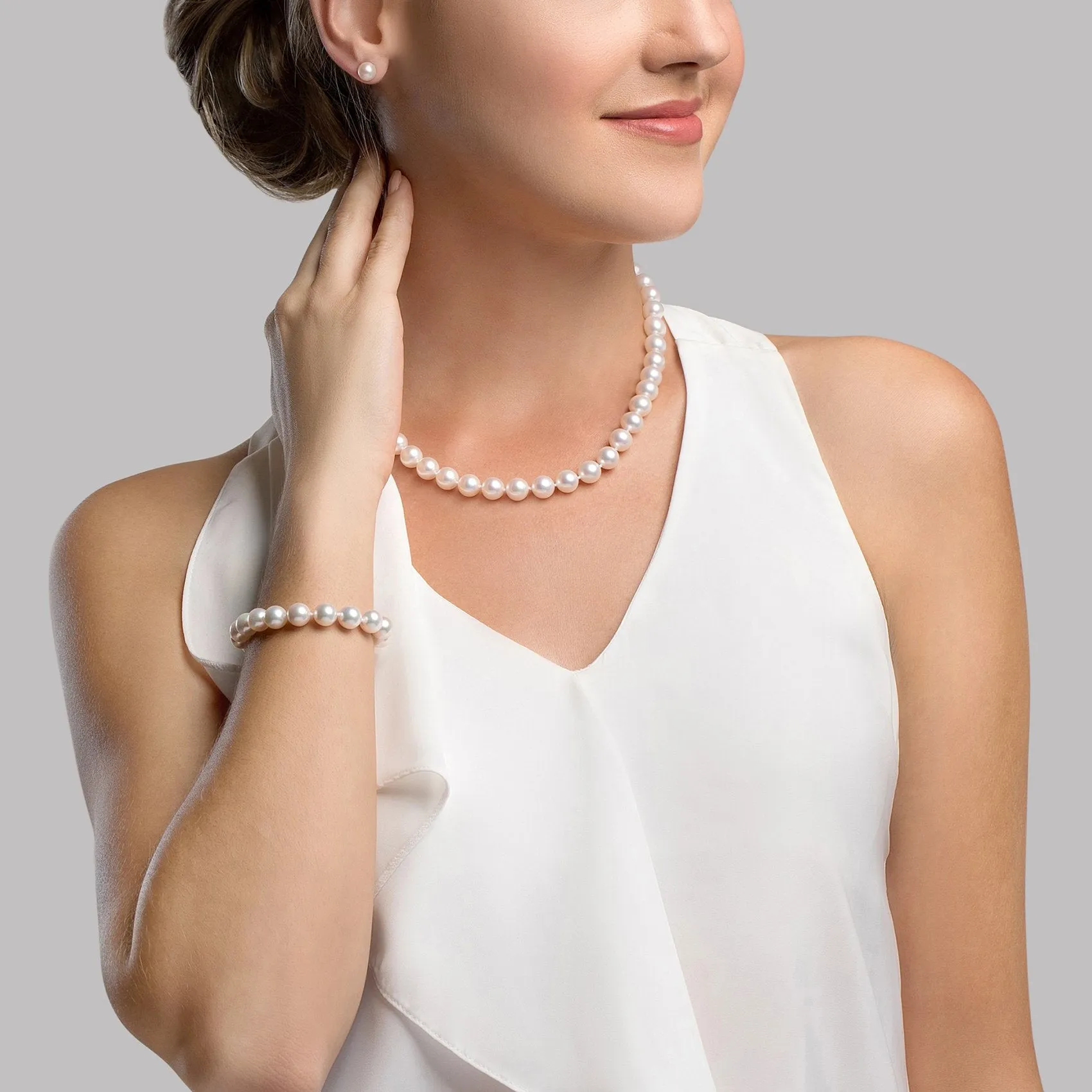 8.5-9.5mm Freshwater Pearl Necklace, Bracelet & Earrings